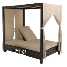 Aluminium Lounge-Gartenliege MCW-O18, XL Sonnenliege Bali-Liege Daybed, 10cm-Polster 193x126x204cm schwarz Kissen creme