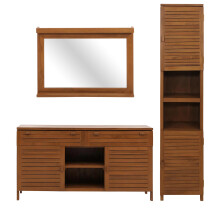 Teak-Badezimmer-Set MCW-M87, Waschtisch Hochschrank Wandspiegel Badezimmer, hochwertiges B-Grade-Teak