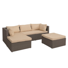 Set da giardino MCW-O46, salottino terrazza lounge, polyrattan stoffa/tessuto (180g/m²) ~ grigio cuscini beige