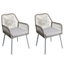 Set 2 sedie da giardino MCW-O12, da esterno alluminio intrecciato a corda Rope ~ grigio chiaro, cuscino grigio chiaro