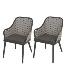 Set 2 sedie da giardino MCW-O16, esterno, Olefin (200 g/m²) intreccio corda alluminio ~ grigio cuscino grigio scuro