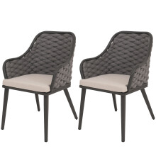 Set 2 sedie da giardino MCW-O16, esterno, Olefin (200 g/m²) intreccio corda alluminio ~ antracite cuscino taupe