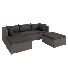 Set da giardino MCW-O46, salottino terrazza lounge, polyrattan stoffa/tessuto (180g/m²) ~ grigio cuscini grigio scuro