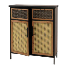 Comò da farmacia MCW-O79, armadio alto con scomparti, credenza look vintage shabby 94x80x35 cm, effetto rattan