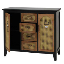 Comò da farmacia MCW-O63, credenza armadio scomparti cassetti, effetto rattan vintage, 80x91x40cm ~ telaio nero