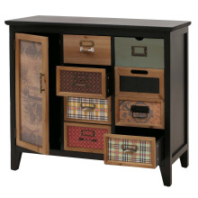 Comò da farmacia MCW-O63, armadio con cassetti portatarghette, motivo vintage shabby legno, 80x91x40cm ~ telaio nero
