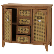 Comò da farmacia MCW-O63, credenza armadio scomparti cassetti, effetto rattan vintage, 80x91x40cm ~ telaio naturale