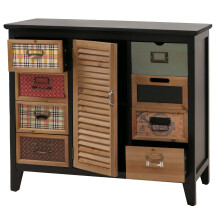Comò cassettiera MCW-O63, armadio con cassetti, portatarghette persiana vintage shabby 80x91x40 cm ~ telaio nero
