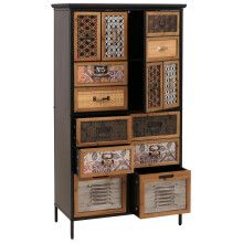 Apothekerkommode MCW-O80, Schrank Highboard Schubladen, Vintage Shabby-Look 136x73x35cm, natur/bunt Metalloptik