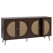 Sideboard MCW-P49, Schrank Kommode mit Türen Anrichte Staufächer, Poly-Rattan MDF Melamin 80x160x40cm