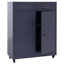 Armadio portadocumenti MCW-O89, per ufficio, ante scorrevoli, cassetti con serratura, acciaio 116x90x40cm ~ grigio scuro