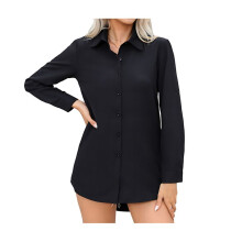 Dames Stretch Overhemd met Lange Mouwen, Zacht, Basic, Kreukvrij, Zakelijk, Formeel en Casual Blouse Zwart S