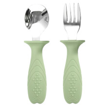 Baby Cutlery Stainless Steel Toddler Utensils With Ergonomic Handles For Girls And Boys Green
