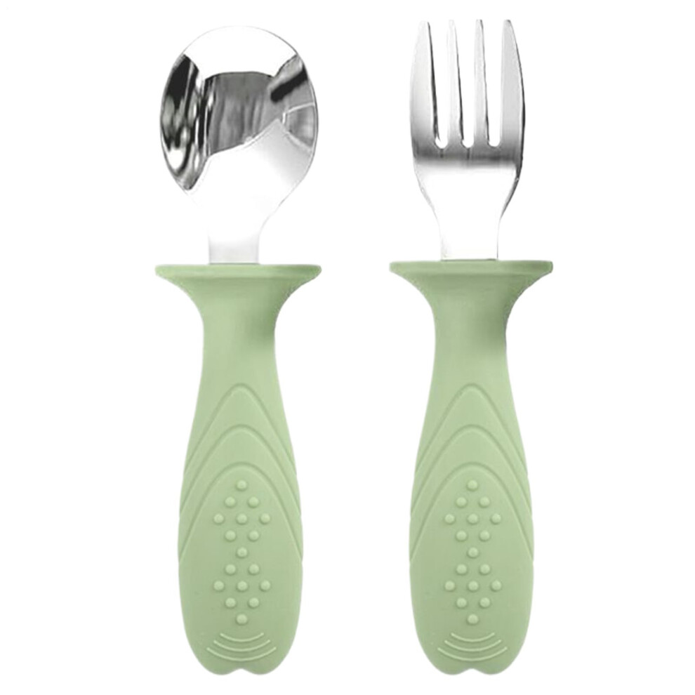 Baby Cutlery Stainless Steel Toddler Utensils With Ergonomic Handles For Girls And Boys Green