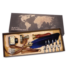 Set di penne calligrafiche con accenti di piuma, penna a immersione in piuma vintage dalla scrittura fluida, penna d'oca artigianale con finitura in