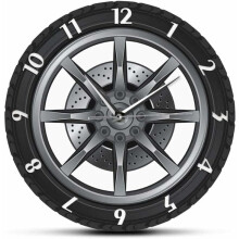 Retro Vinyl Wall Clock For Car Enthusiasts, Modern Stylish Design Garage Wall Clocks With Silent Non Ticking Movement, Wheel Shaped Decorative