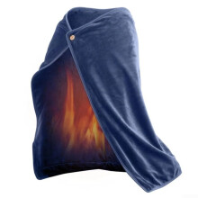 Heated USB Flannel Electric Blanket 100x70cm Carbon Fiber Heating Soft Wearable Throw Blue Washable Shawl Pad