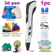(Blanc, 3 m) Stylo d'impression artistique 3d, interface enfichable USB type-c nouvellement améliorée, sans batterie, adapté à la