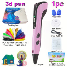 (Rose, 3 m) Stylo d'impression artistique 3d, interface enfichable USB type-c nouvellement améliorée, sans batterie, adapté à la