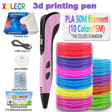 (Rosa, Filamento PLA de 5m x 10 colores) Bolígrafo de impresión artística 3D, interfaz enchufable USB tipo C recientemente actualizada
