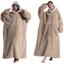 (ZX coffee color long) Robe à capuche chaude et épaisse coupe-vent |Couverture en flanelle pour couple avec poche Apple, adaptée à une