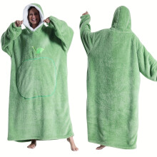 (ZX Green Long) Robe à capuche chaude et épaisse coupe-vent |Couverture en flanelle pour couple avec poche Apple, adaptée à une
