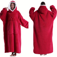 (ZX Red Long) Robe à capuche chaude et épaisse coupe-vent |Couverture en flanelle pour couple avec poche Apple, adaptée à une