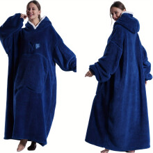 (ZX navy blue long) Robe à capuche chaude et épaisse coupe-vent |Couverture en flanelle pour couple avec poche Apple, adaptée à une
