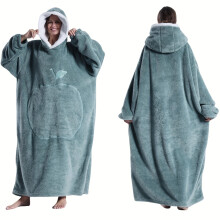 (ZX blue-gray long) Robe à capuche chaude et épaisse coupe-vent |Couverture en flanelle pour couple avec poche Apple, adaptée à une