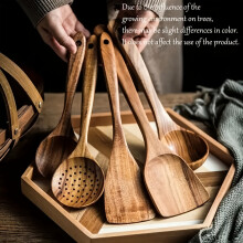 (5 pcs/Set) Ensemble d'ustensiles de cuisine en bois, spurtle naturel avec outils de poêle antiadhésifs, essentiels artisanaux pour