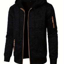 (Black, 44) Veste pull Ă capuche zippĂ©e pour hommes, vĂȘtements d'extĂ©rieur dĂ©contractĂ©s Ă manches longues, doublure polaire fine,