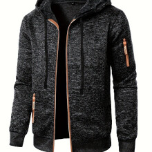 (Deep Grey, 38) Veste pull Ă capuche zippĂ©e pour hommes, vĂȘtements d'extĂ©rieur dĂ©contractĂ©s Ă manches longues, doublure polaire fine,