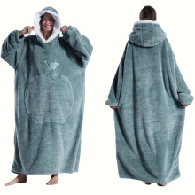 (Smog Blue Apple Long) Sweat-shirt à capuche en peluche confortable, couverture réversible surdimensionnée unisexe pour adulte avec poche