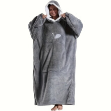(Light Gray Apple Long) Sweat-shirt à capuche en peluche confortable, couverture réversible surdimensionnée unisexe pour adulte avec poche