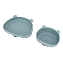 Ciotola in silicone per bambini con ventosa, forma Panda, antiscivolo, riutilizzabile, grigia/blu