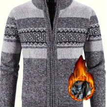 (Dark Gray, 38) Pull en tricot de Sport doublé polaire thermique pour hommes, avec poches zippées, motif ondulé ethnique, col montant,