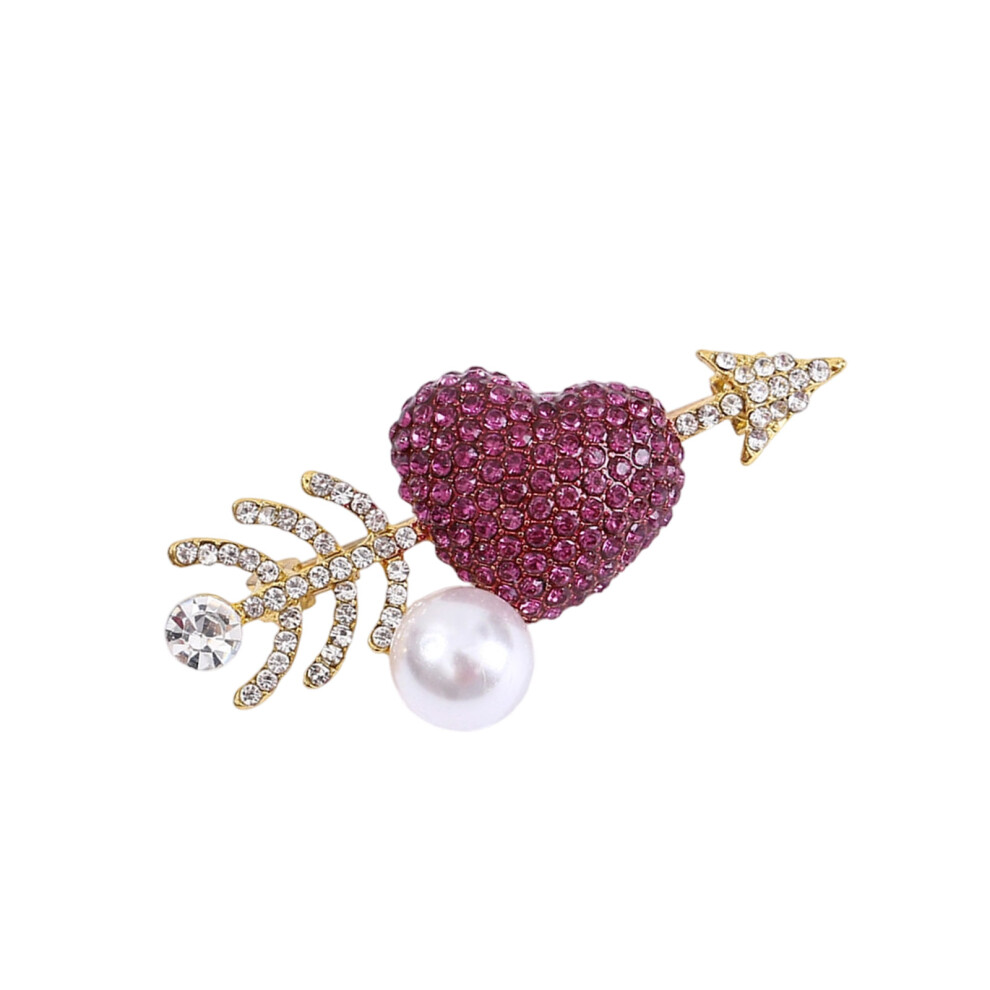 Red Classical Bowknot Heart Oval Shape Brooch Rhinestones-Rose