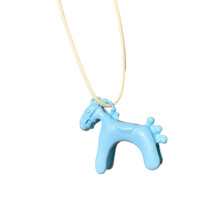 Delicate Enameled Horse Necklace Copper Pendant Adjustable-Blue