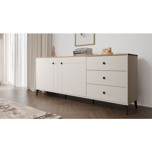 Kommode POINT 2D3S Kaschmir Beige Eiche Castello Schrank 3 Schubladen 2 Türen Wohnzimmer 1
