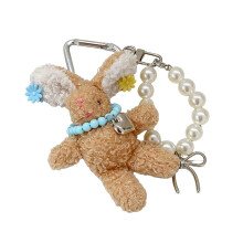Plush Rabbit Keychain With Pearls Hairpin Detachable Bag-brown