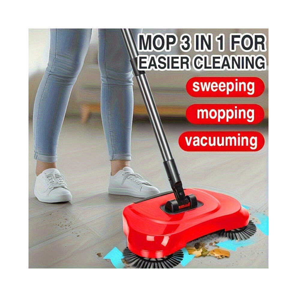 (Red) 3-In-1 Manual Sweeper And Vacuum Combo With Long Handle - Efficient Sweeping, Mopping, And Dusting Hardwood Floors 8201282846153