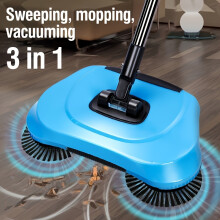 (Blue) 3-in-1-Kombination aus manueller Kehrmaschine und Staubsauger mit langem Griff – effizientes Kehren, Wischen und