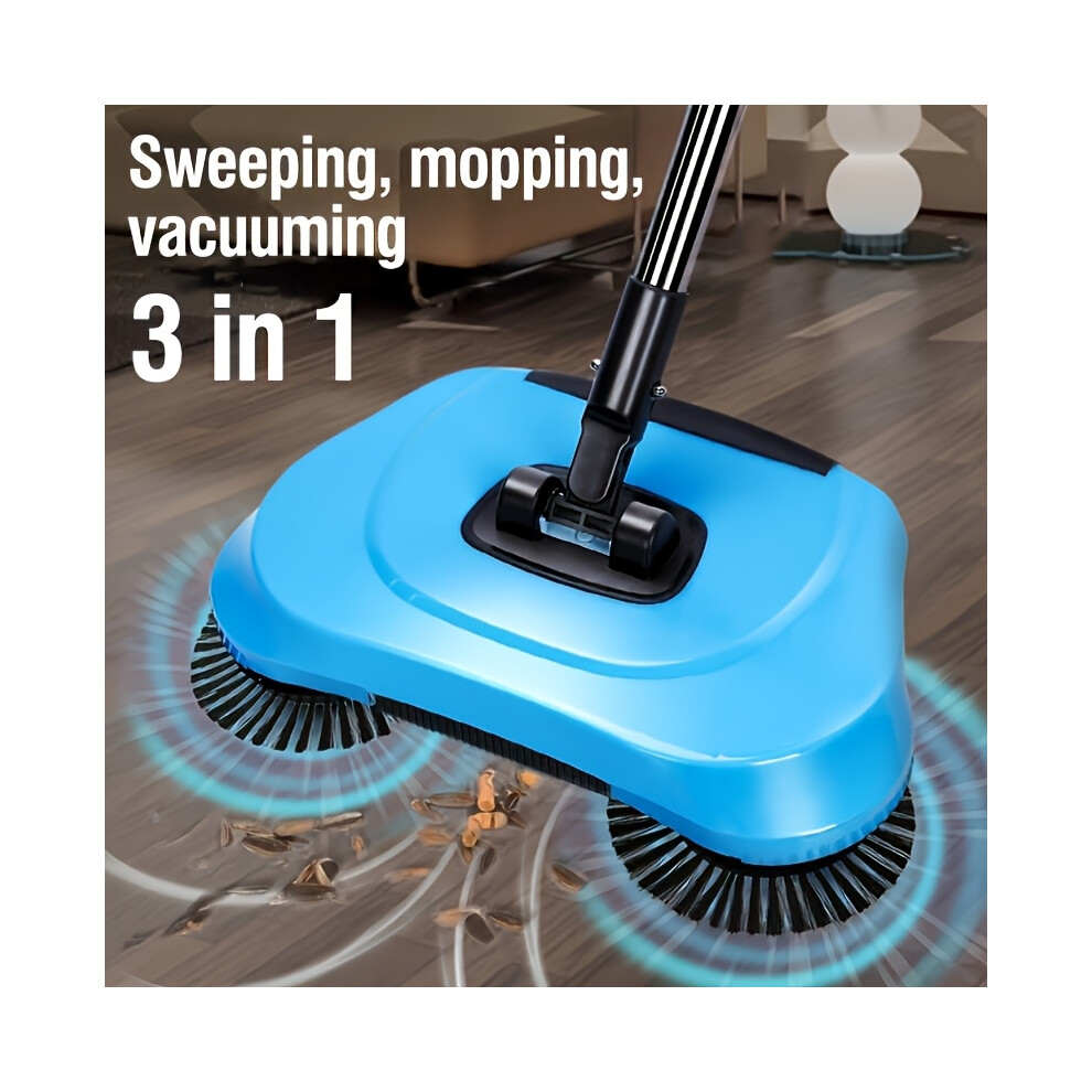 (Blue) 3-In-1 Manual Sweeper And Vacuum Combo With Long Handle - Efficient Sweeping, Mopping, And Dusting Hardwood Floors 8201282846146