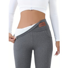 (Dark Gray, 10) Leggings De Mujer De Talle Alto Con Forro De Felpa Y Etiqueta De Moda Para Otoño E Invierno Con Bolsillos: Pantalones Té