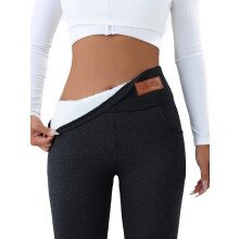 (Black, 18) Leggings De Mujer De Talle Alto Con Forro De Felpa Y Etiqueta De Moda Para Otoño E Invierno Con Bolsillos: Pantalones Té