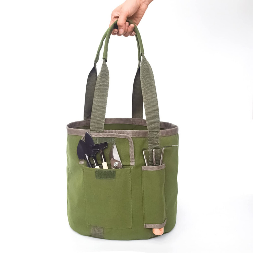 Waterproof Garden Tool Bag Large Capacity Canvas Gardening Tote With Handles For Outdoor Use Green 30.5X30.5x29.3cm 9426802619492