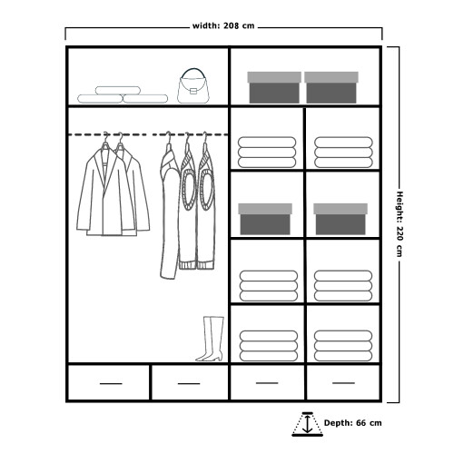 (Grey, 208cm) Sasilaya High Gloss 2 or 3 Sliding Doors Wardrobe 2
