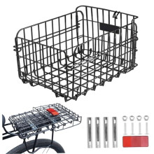 Bicycle Rear Basket Foldable Steel Bike Basket With Reflective Board Large 14.6x10.6x7.9 For Bike