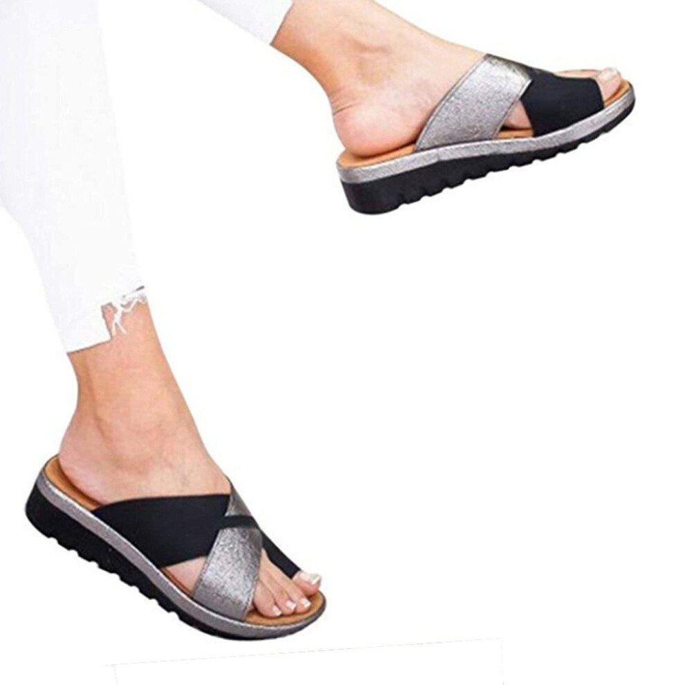 Black Bunion Splints Platform Sandal Hallux Valgus Correction Slippers Plantar Fasciitis Slippers Toe Corrector Size 37