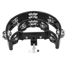 Hi Hat Tambourine Drum with Multifunctional Hand Bell Rattle Double Row Bells for KTV Stainless Steel